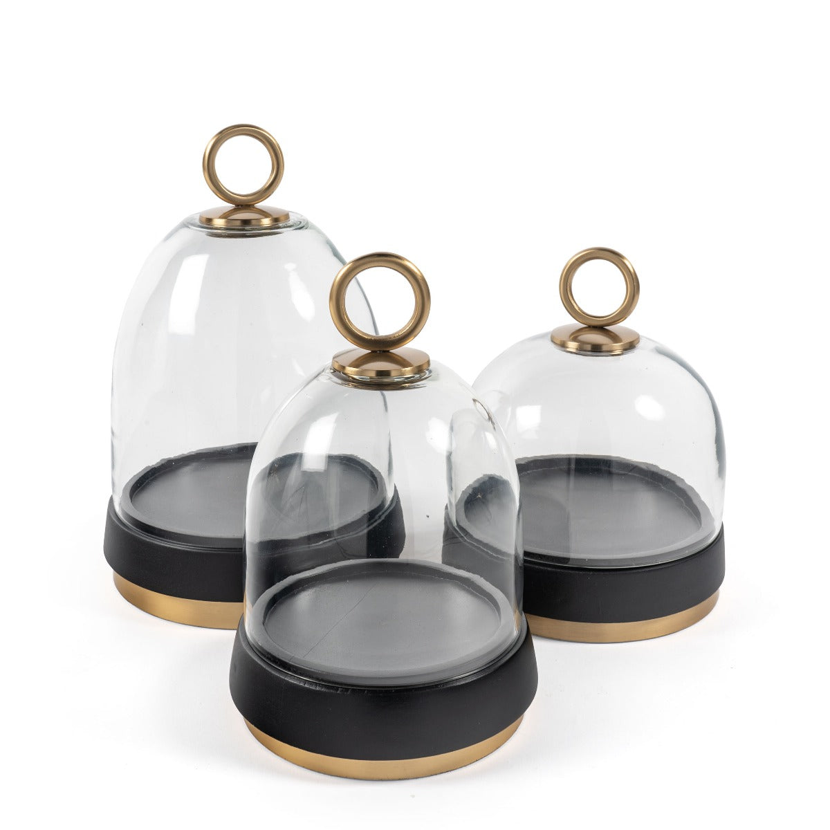 Calista Black and Gold Glass Cloche, Set of 3