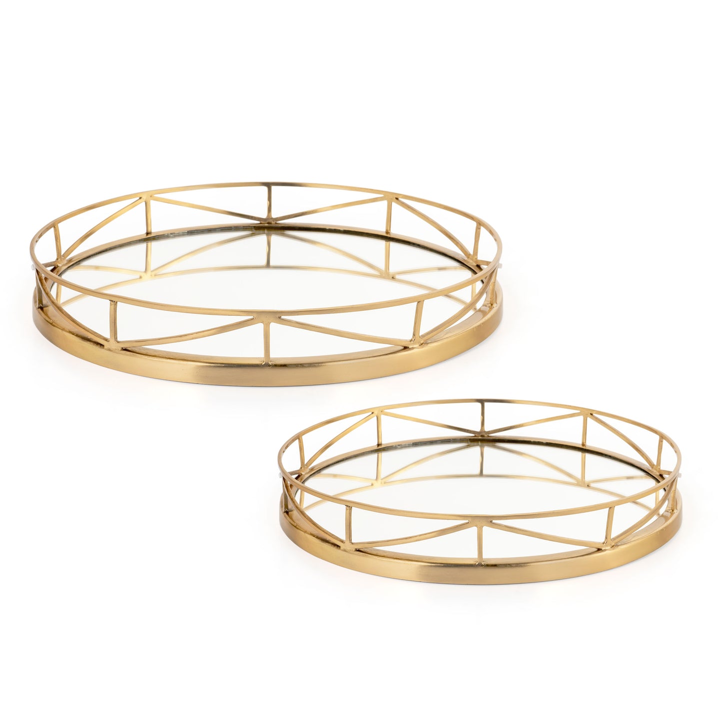 Knox Gold Mirrored Round Metal Trays, Set of 2