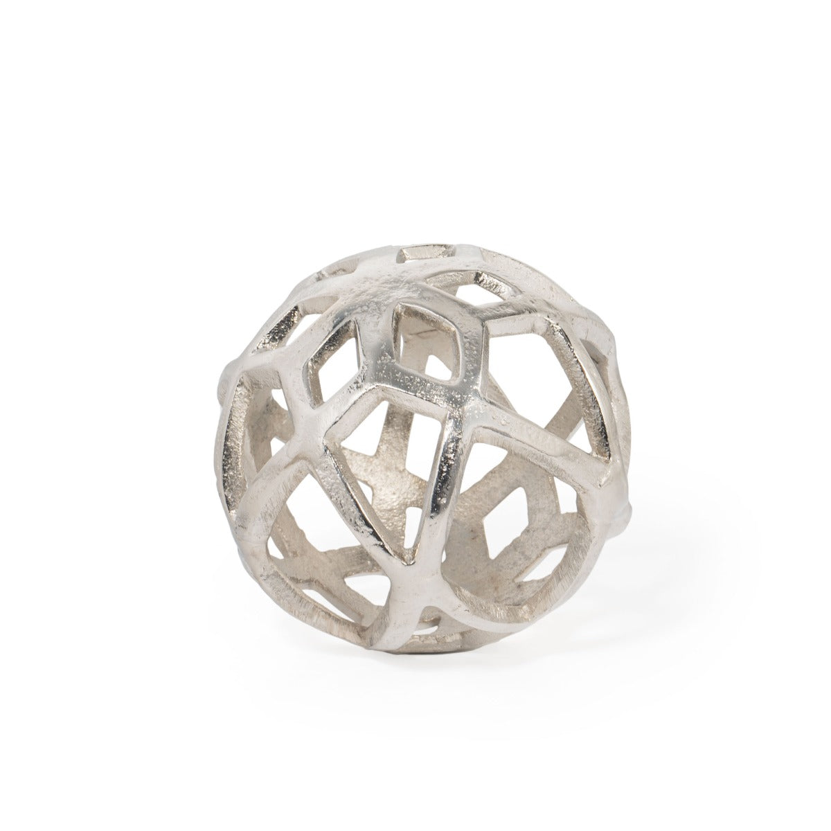 Vyan Decorative Metal Orb Sculpture, Small Silver