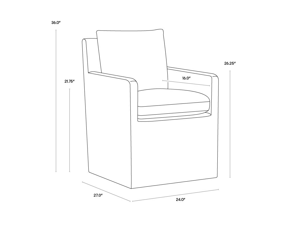 NAHLA GLENROSE WHEELED DINING ARMCHAIR - EFFIE SMOKE