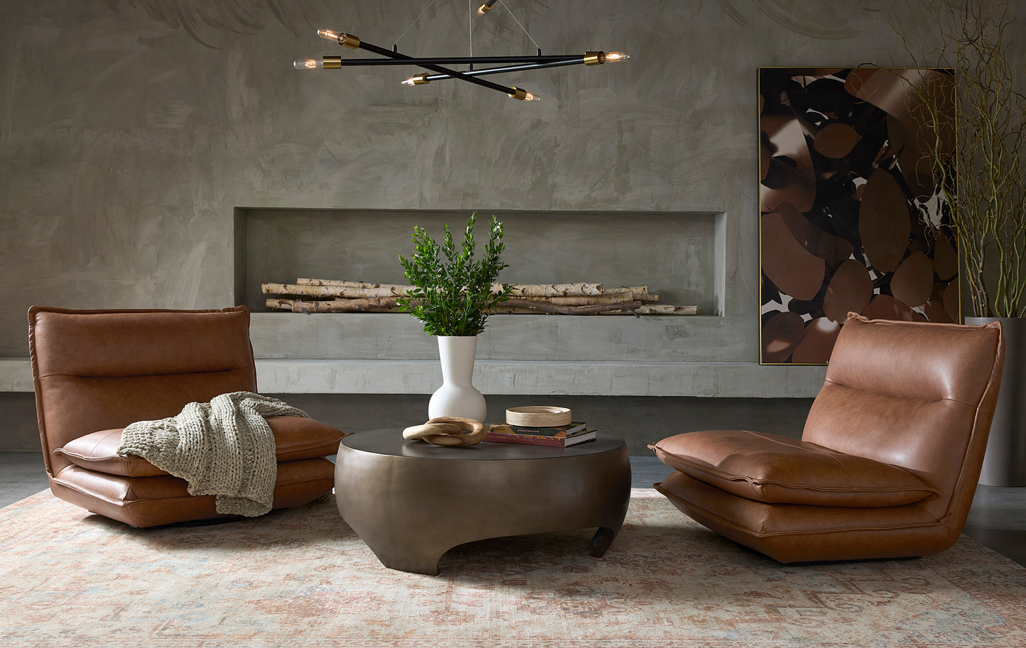 NAHLA COLSON SWIVEL ARMLESS CHAIR - COGNAC LEATHER