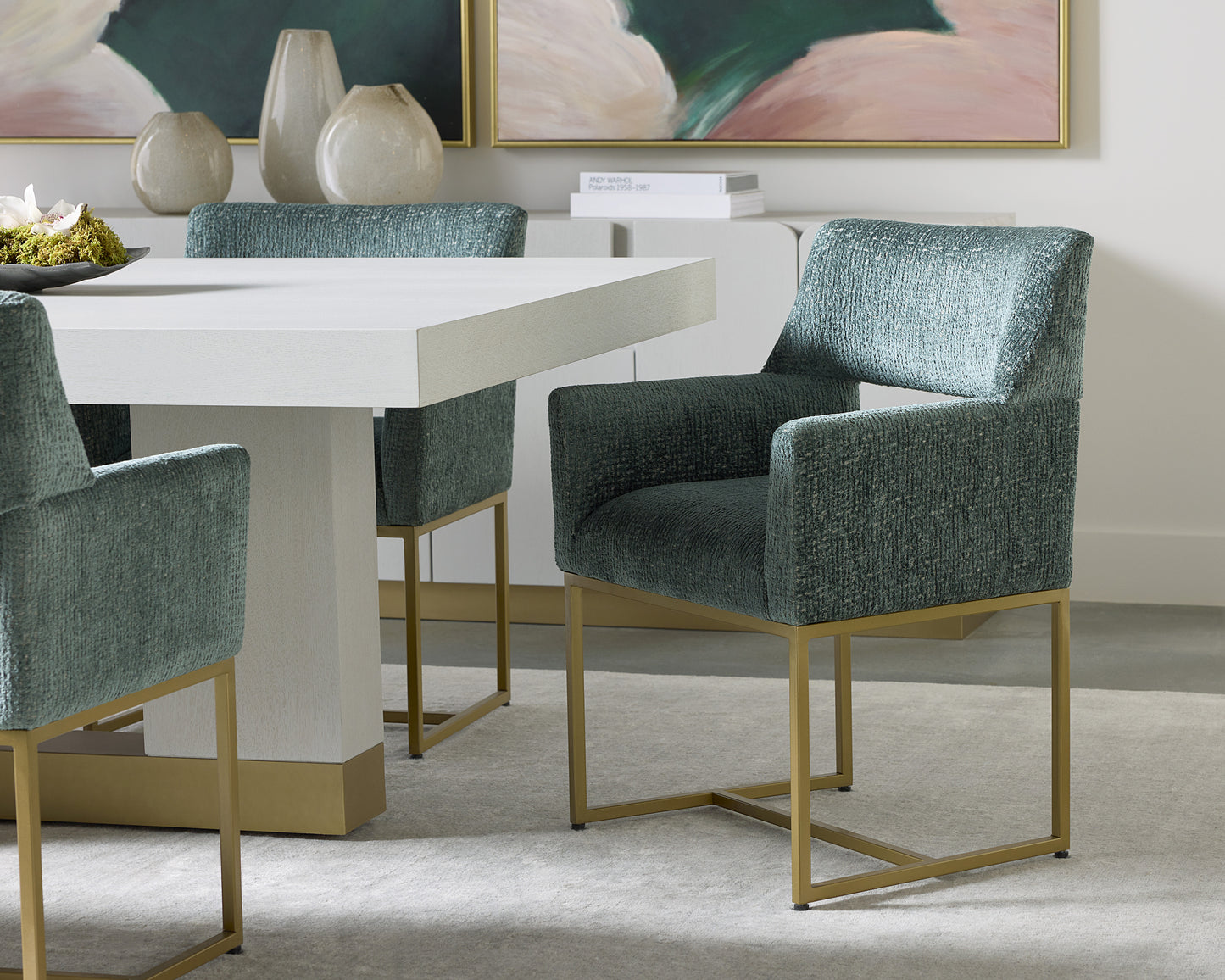 NAHLA GRECO DINING ARMCHAIR - AURA TEAL