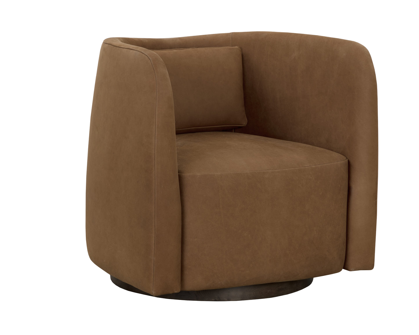 NAHLA EMILIE SWIVEL LOUNGE CHAIR - NUBUCK CARAMEL LEATHER