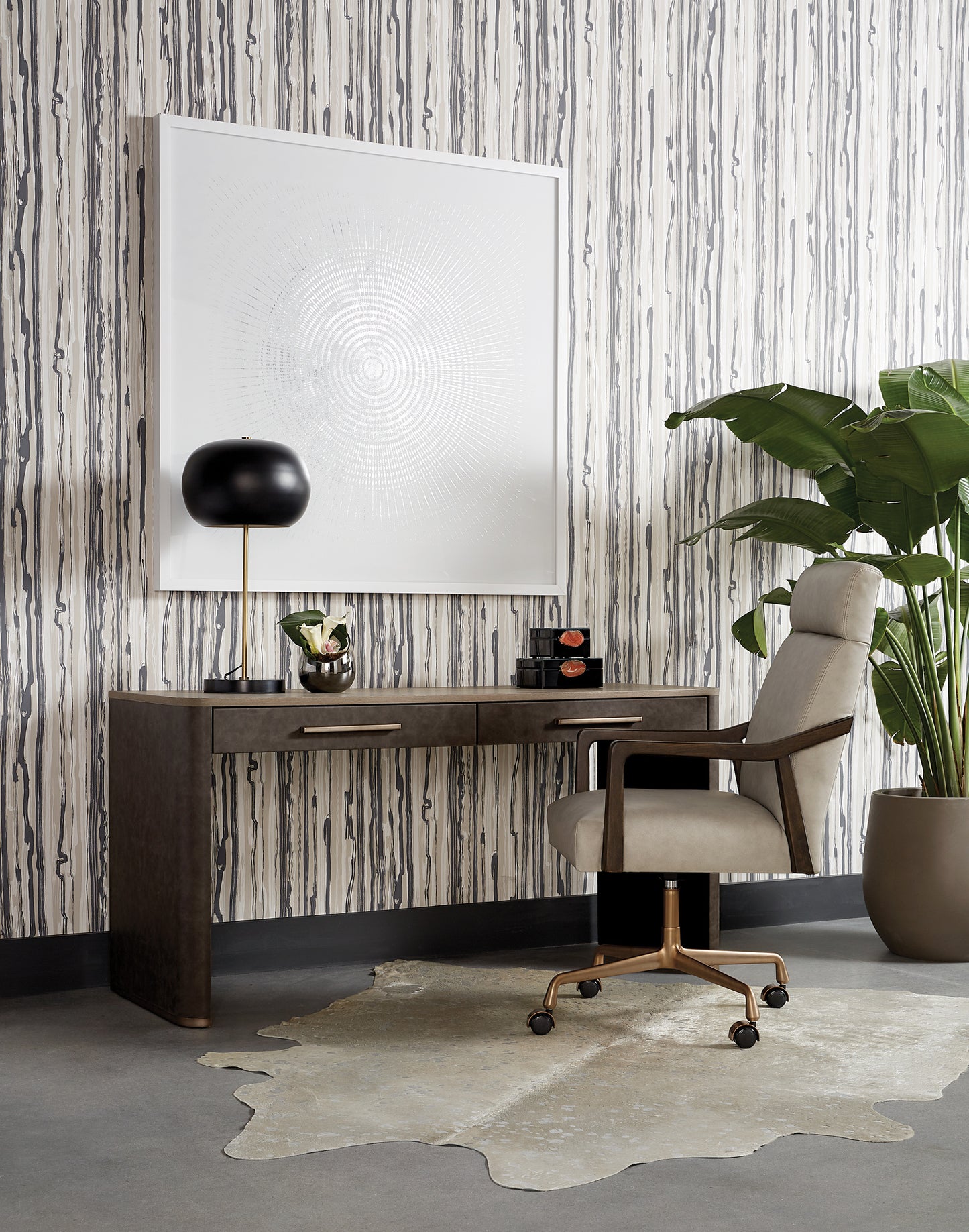 NAHLA COLLIN OFFICE CHAIR - BROWN - SALOON LIGHT GREY LEATHER