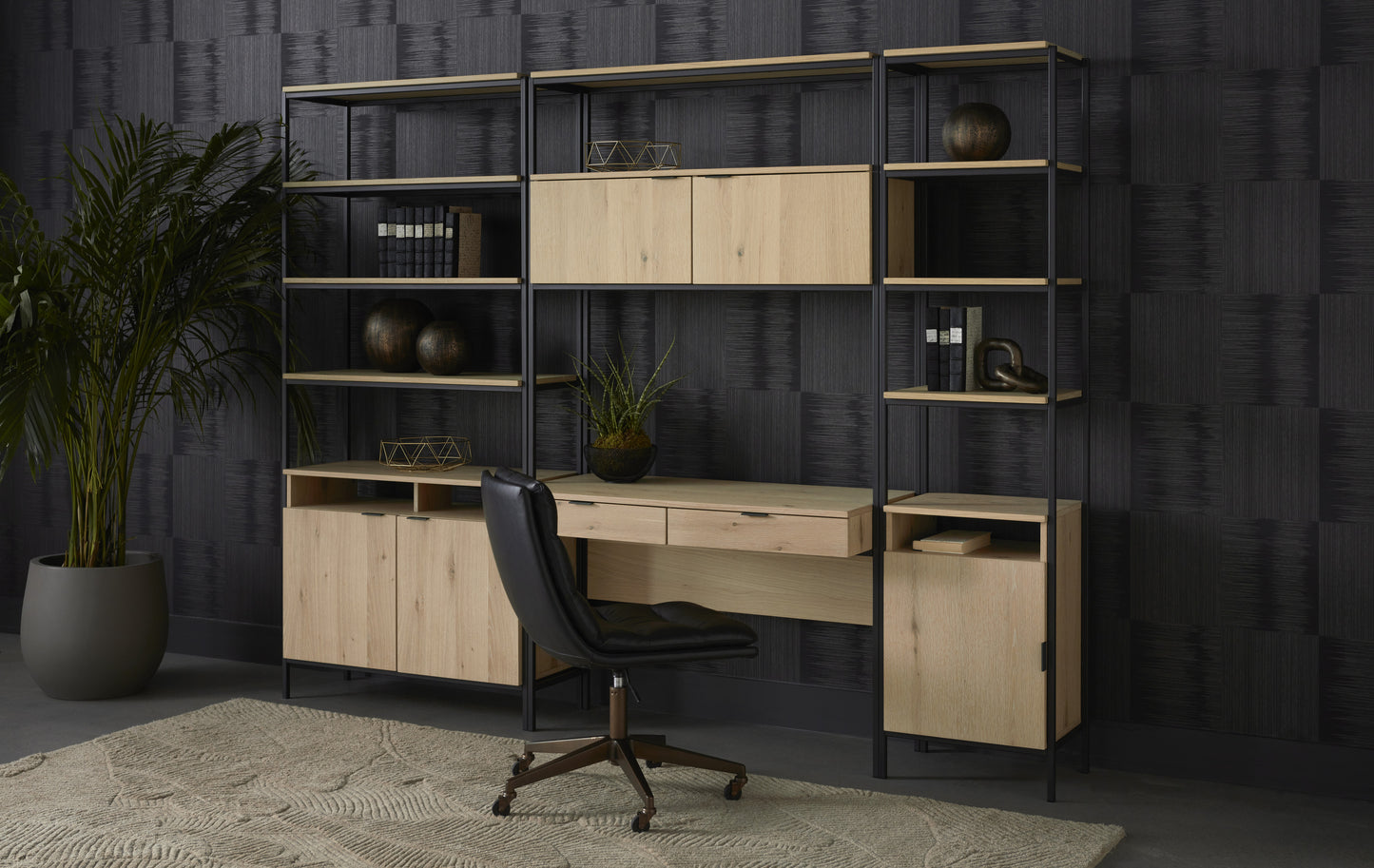 NAHLA AMBROSE MODULAR WALL DESK - RUSTIC OAK - BLACK