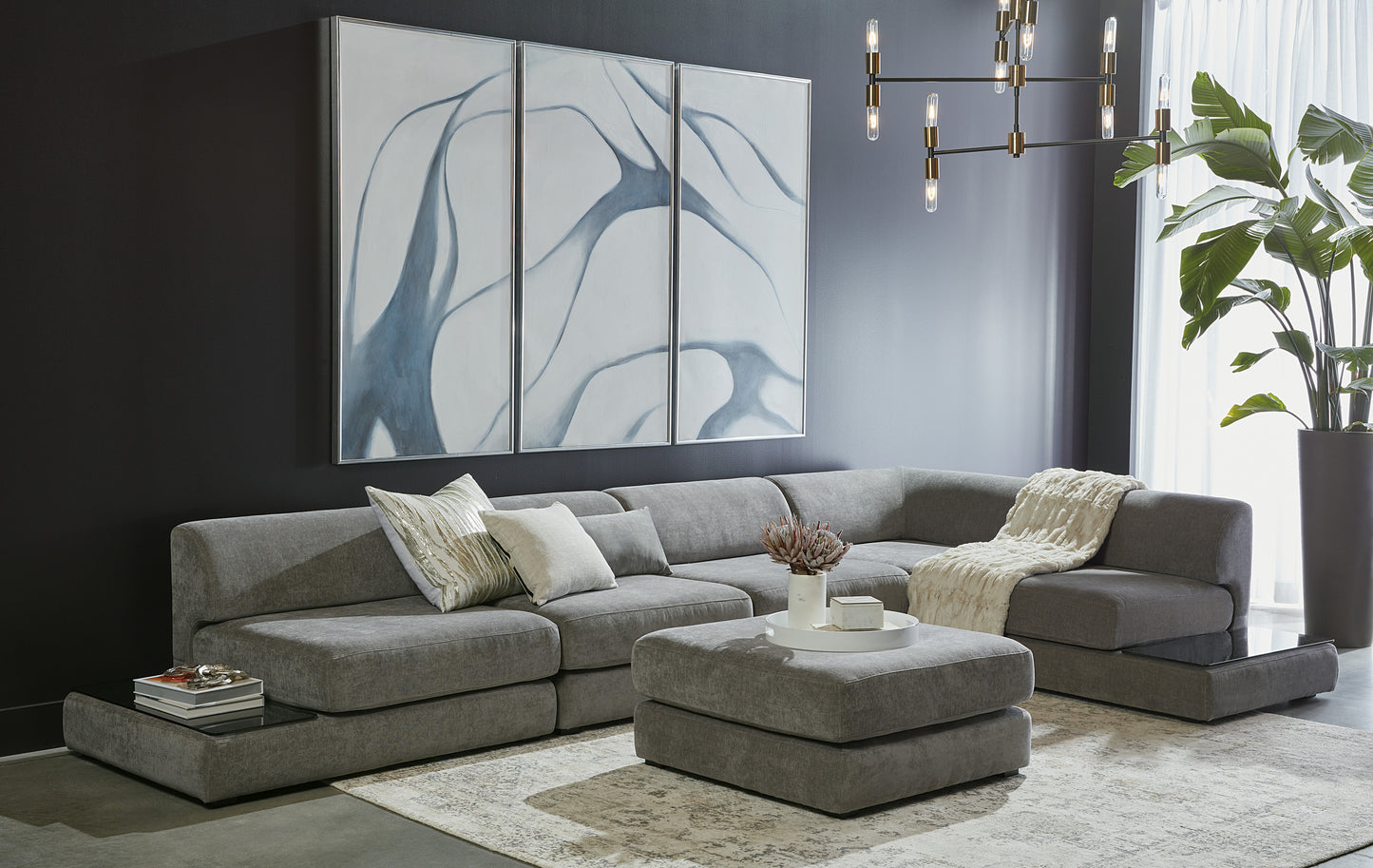 NAHLA HARMONY MODULAR - ARMLESS CHAIR - RIGHT SHELF - DANNY DARK GREY