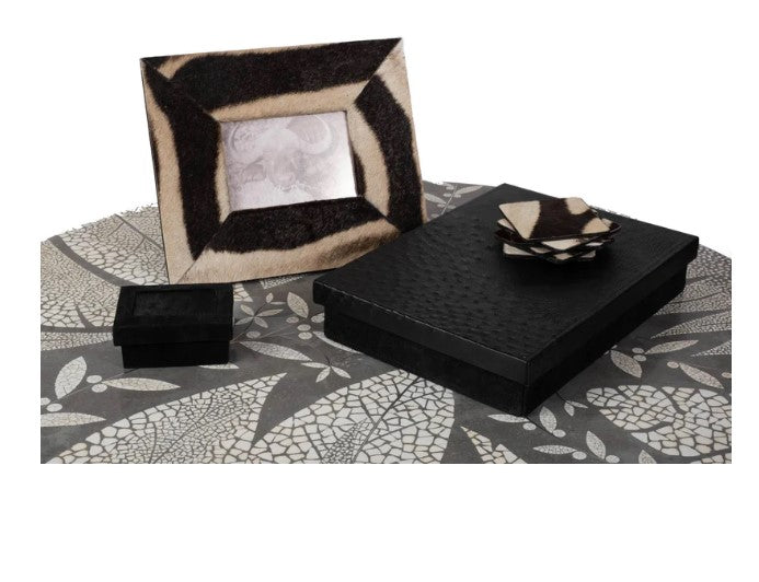 Desk Organizer Box - Ostrich Leather/Suede - Black