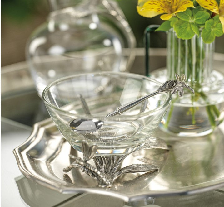 Dragonfly Pewter and Glass Bowl