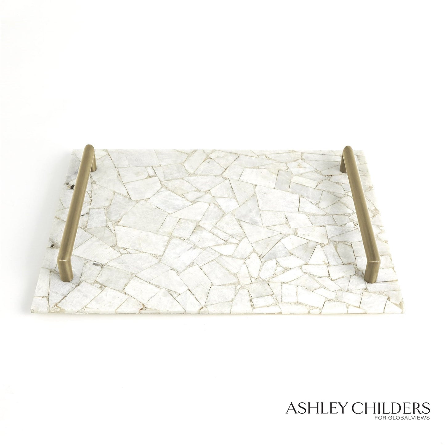 GYPSUM TRAY W/SATIN BRASS HANDLES