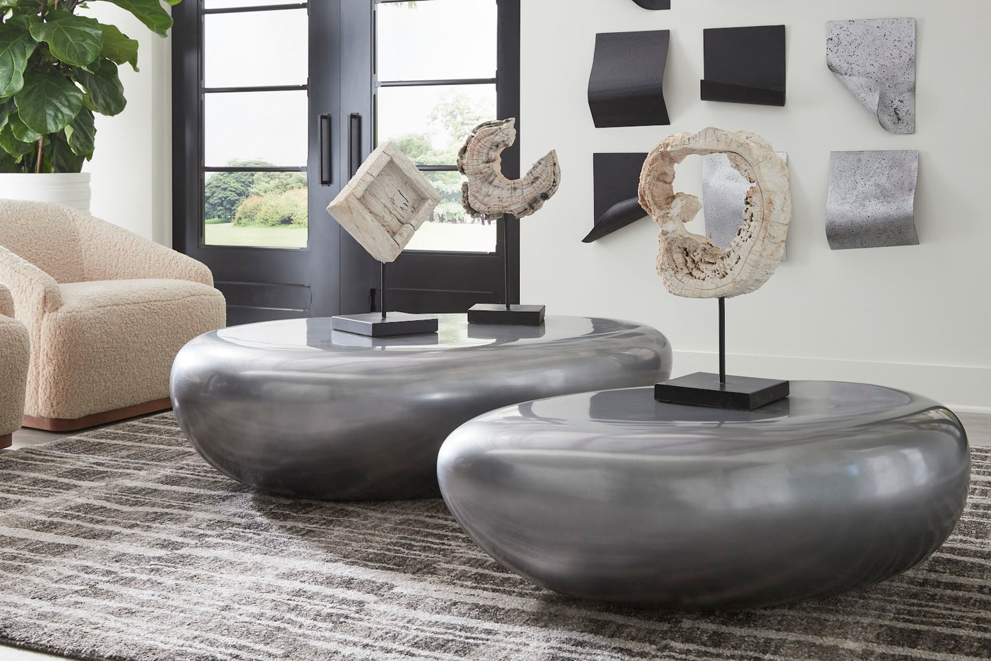 Eroded Wood Circle Sculpture on Stand , Assorted