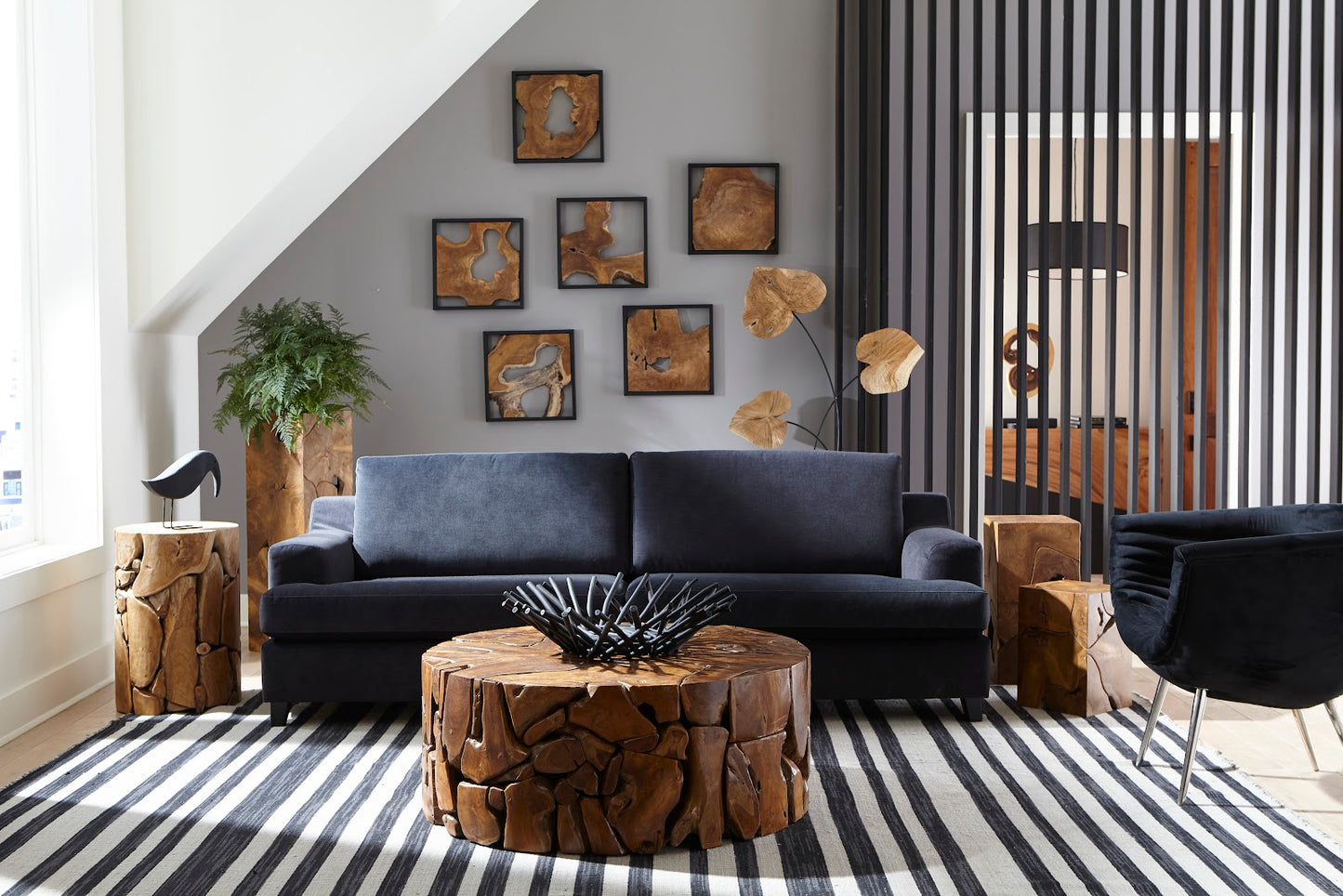 Framed Slice Wall Tile, Teak Wood, Black Frame