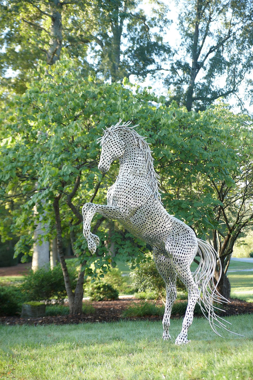 Horse Pipe Sculpture, Rearing, Stainless Steel