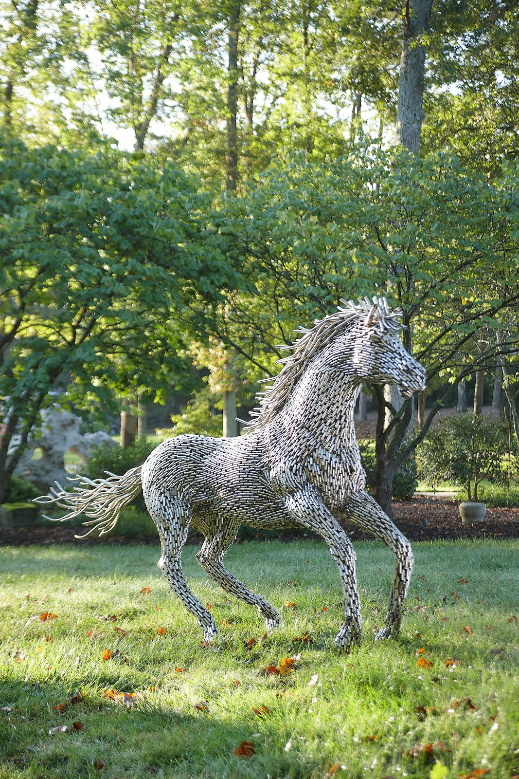 Horse Pipe Sculpture, Galloping, Stainless Steel