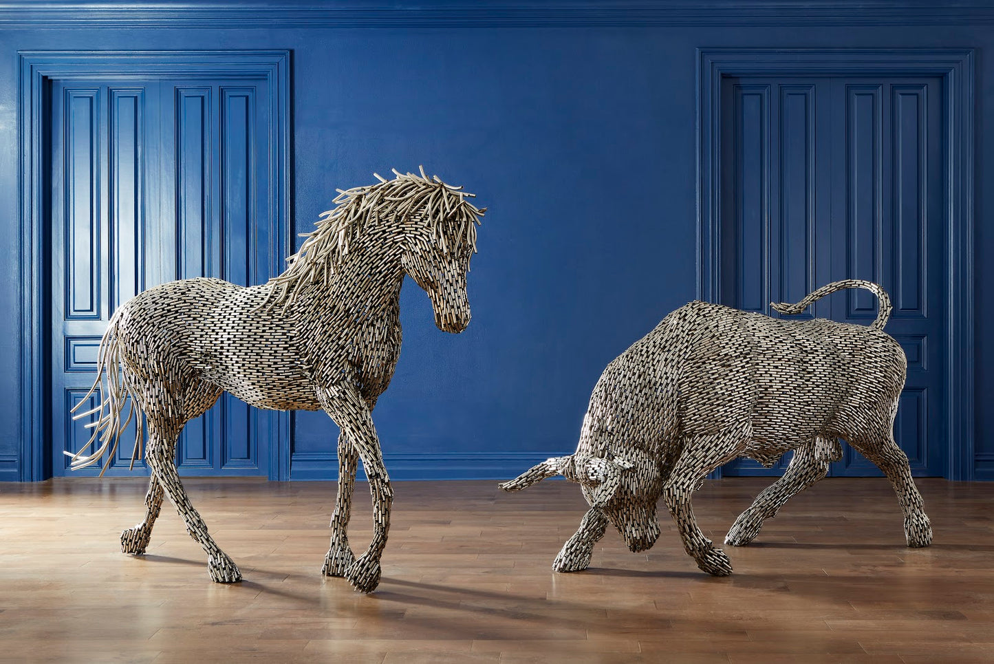 Horse Pipe Sculpture, Walking, Stainless Steel