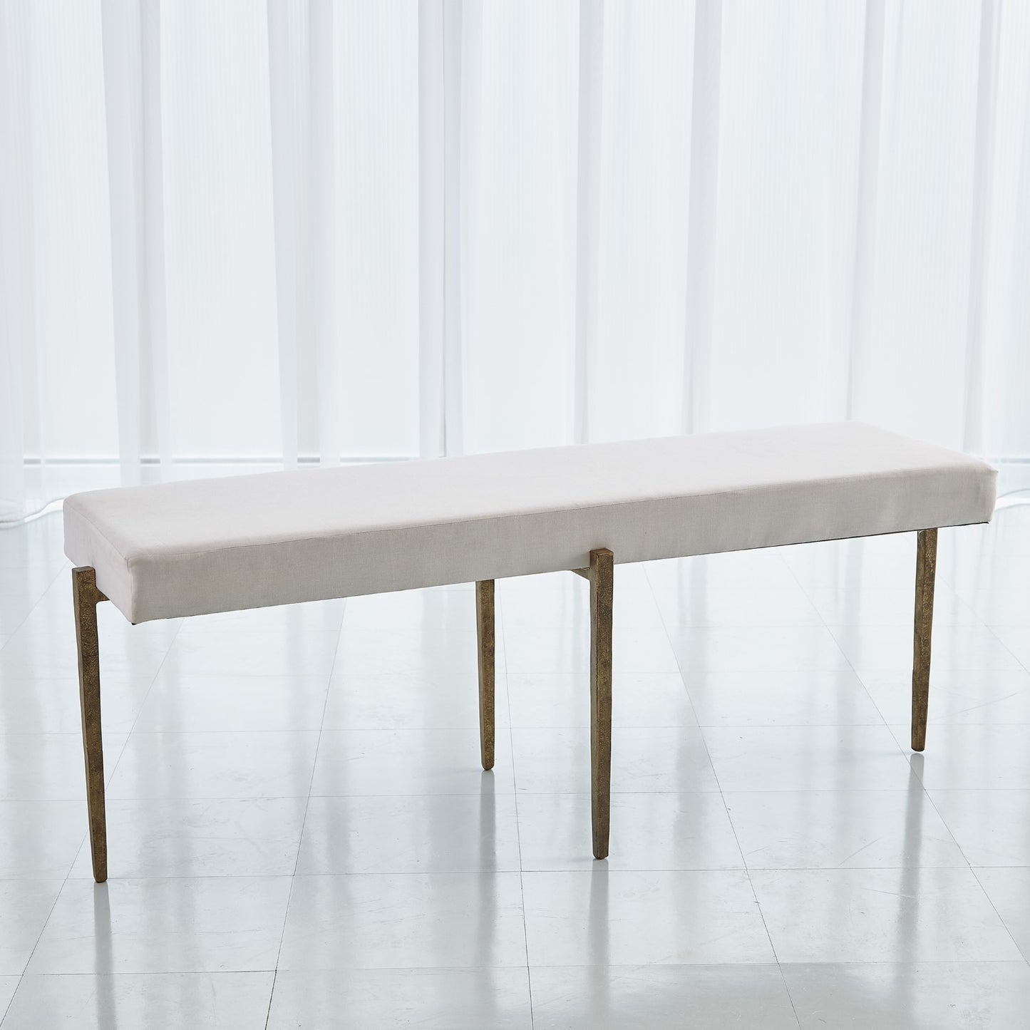 LAFORGE BENCH-NATURAL IRON W/MUSLIN CUSHION