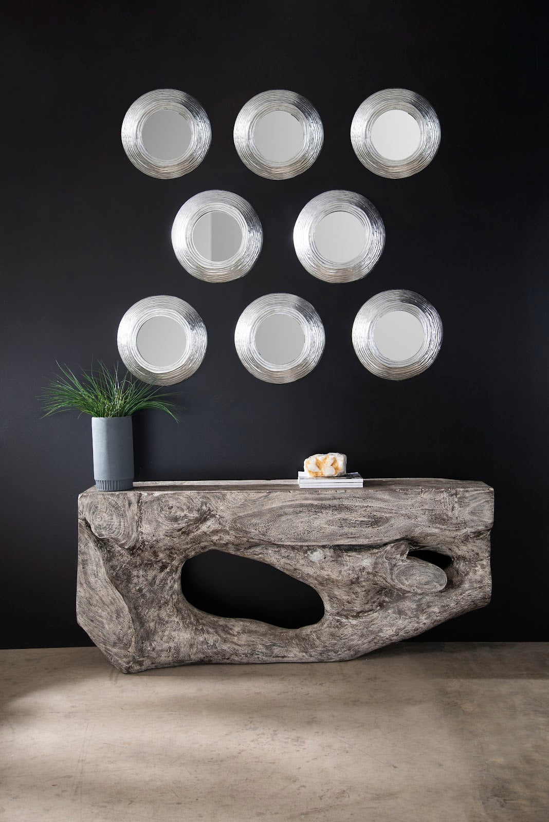 Ripple Mirror, Resin, LG, Silver Leaf with Antiquing