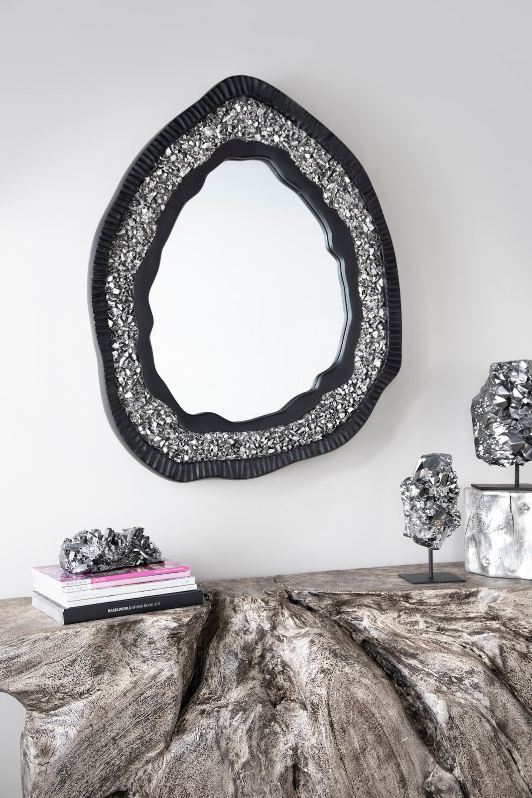 Geode Mirror, Black And Silver, Matte