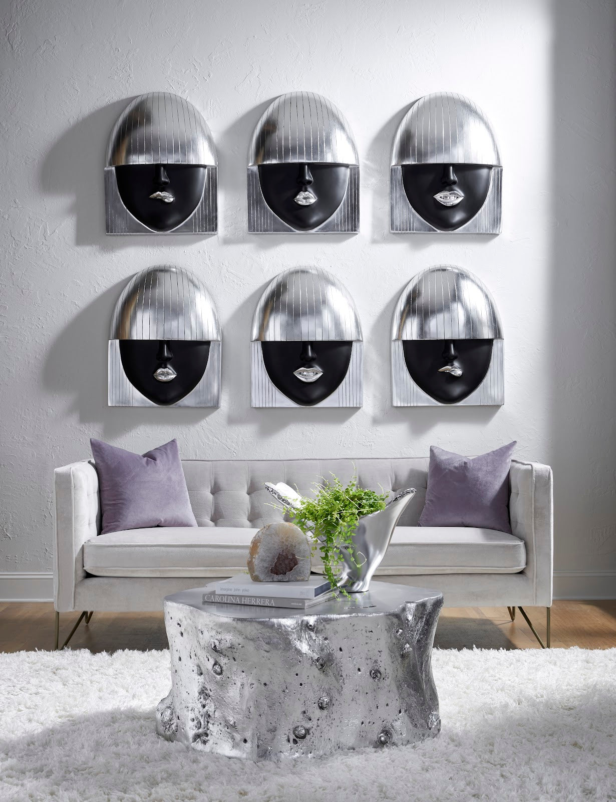 Fashion Faces Wall Art, Large, Smile, Black and Silver Leaf