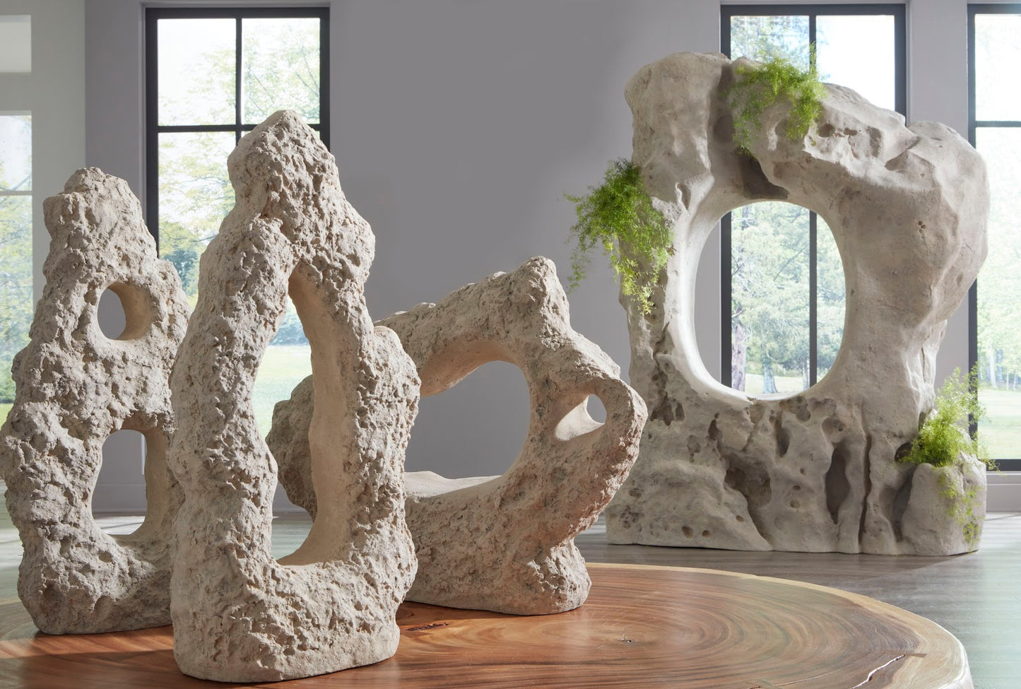 Cast Stone Table Top Sculpture, Single Hole, Roman Stone