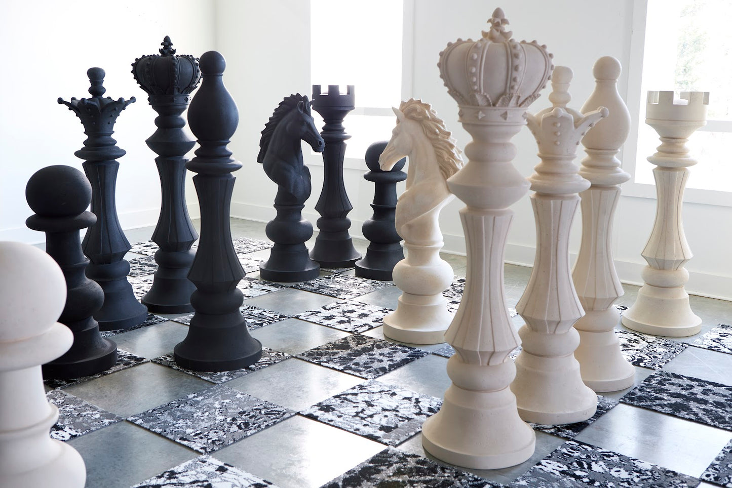 King Chess Sculpture, Cast Stone Black