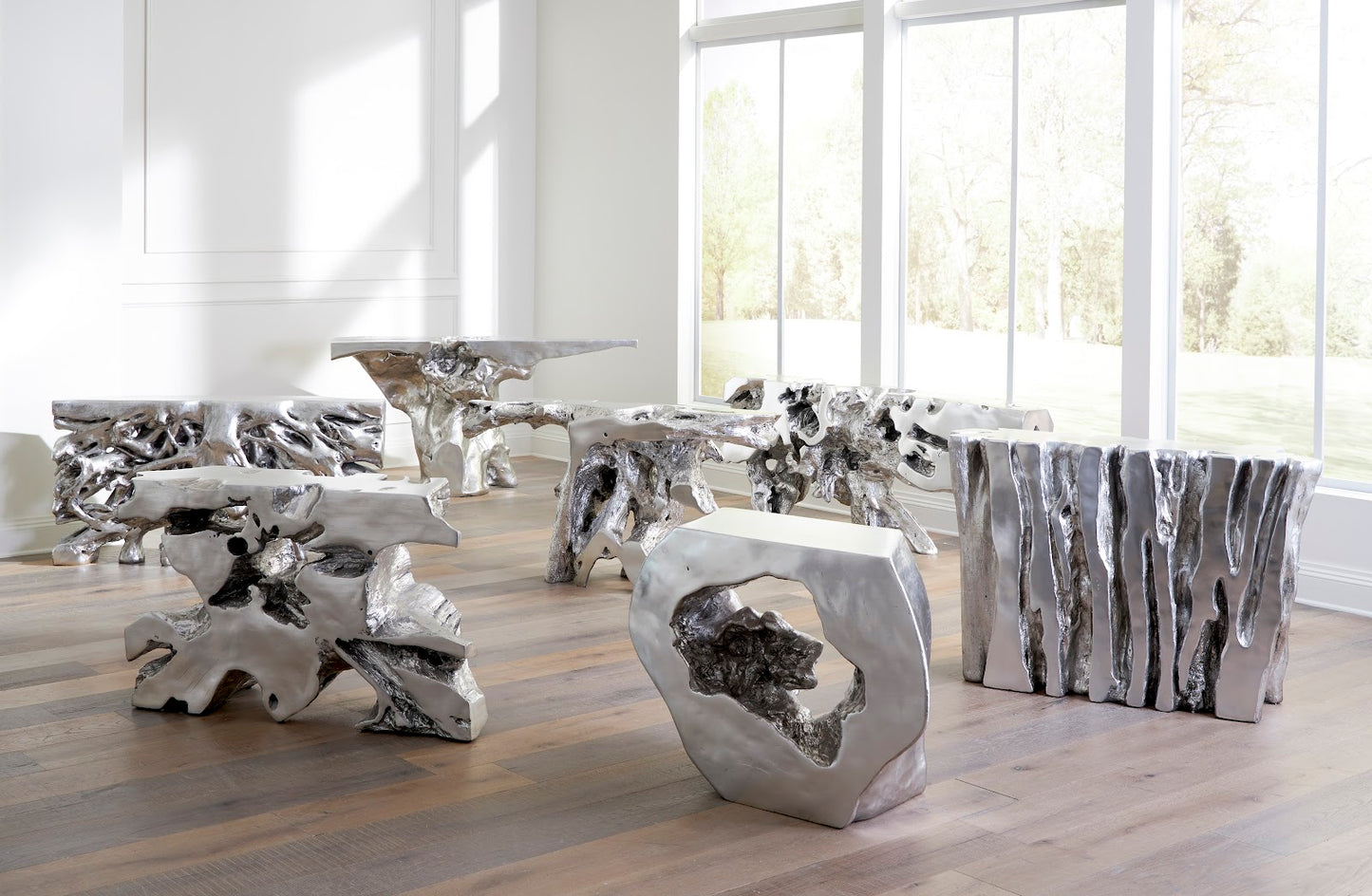 Brivo Freeform Console Table, Silver Leaf