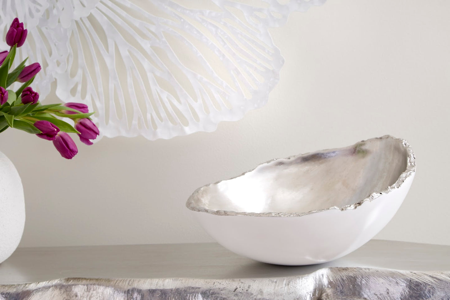 Broken Egg Bowl, White and Silver Leaf