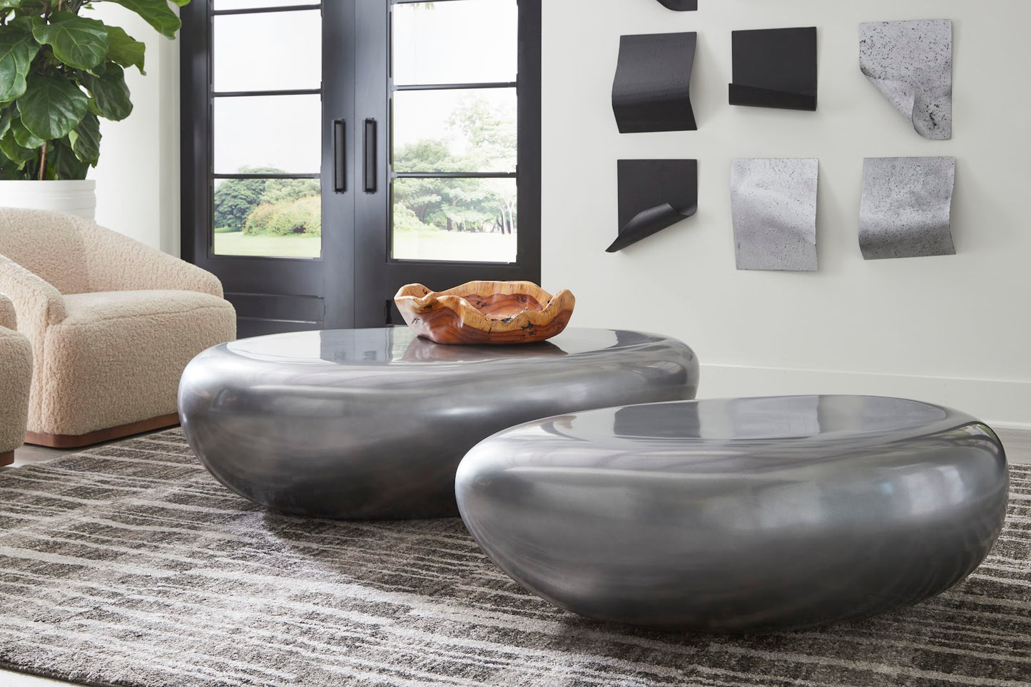 River Stone Coffee Table, Liquid Silver, Small