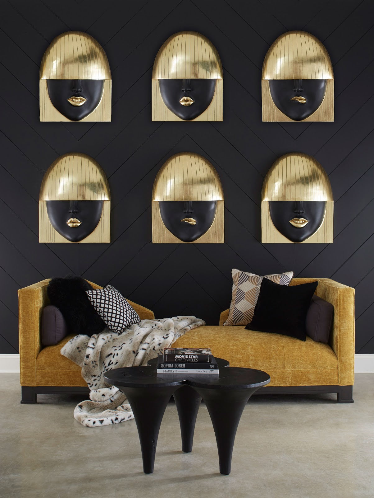 Fashion Faces Wall Art, Large, Kiss, Black and Gold Leaf
