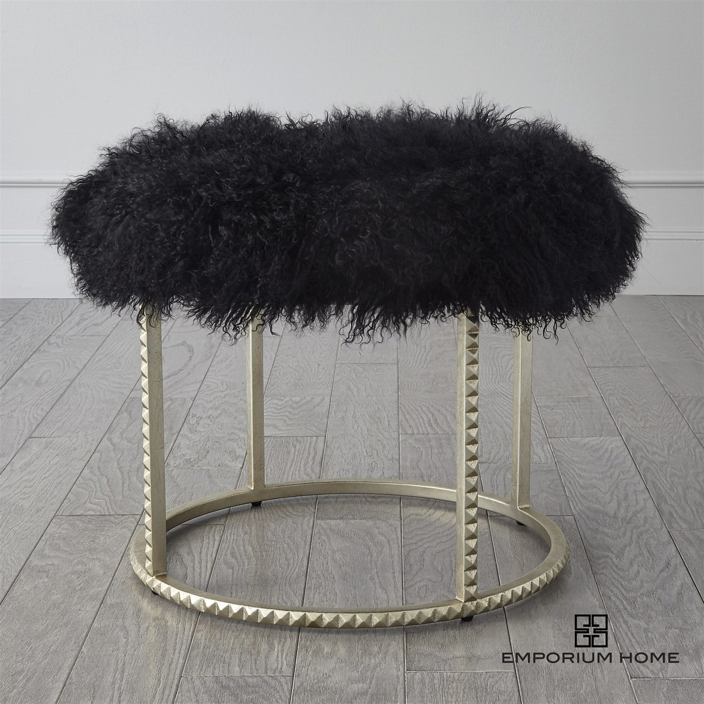 STUD POUF-SILVER LEAF