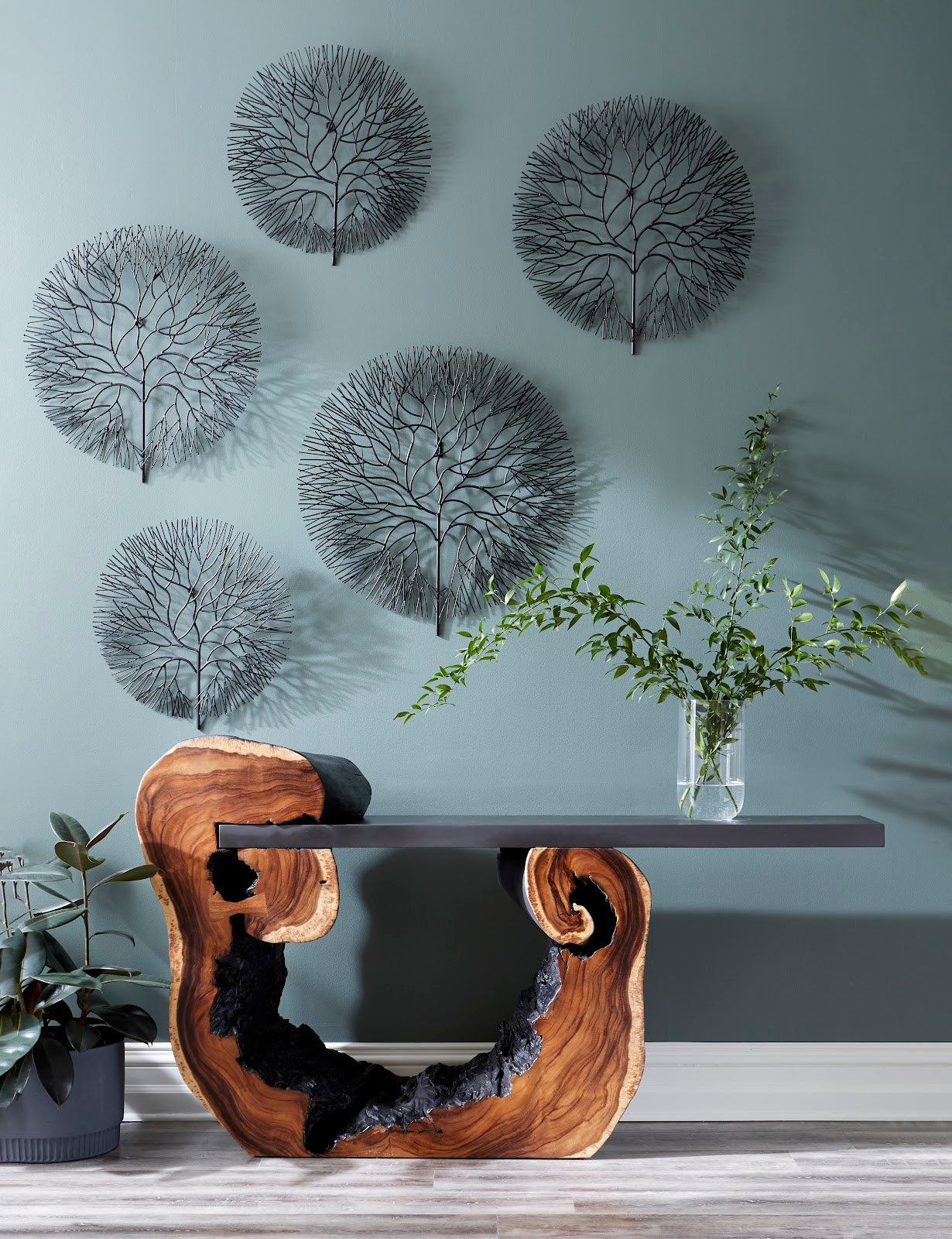 Wire Tree Wall Art, Small, Circle, Metal, Black