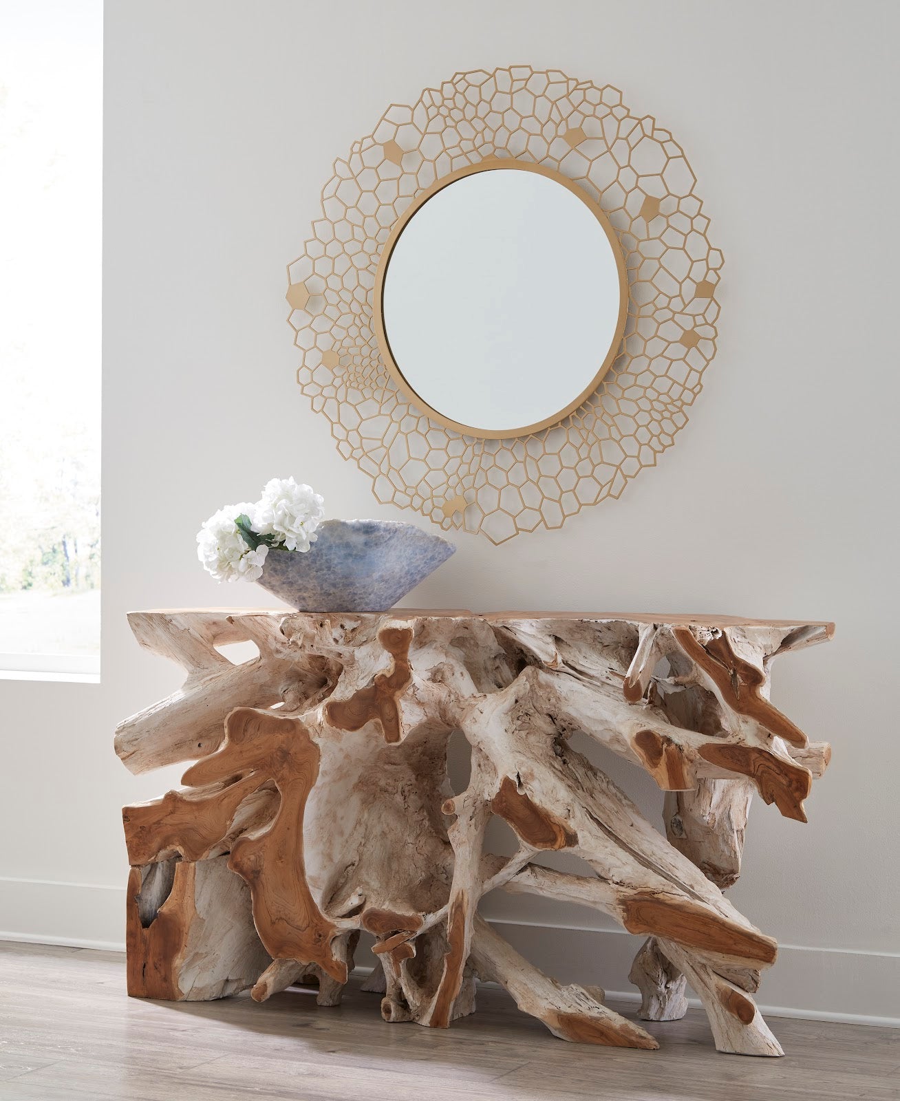 Round Honeycomb Mirror Brass