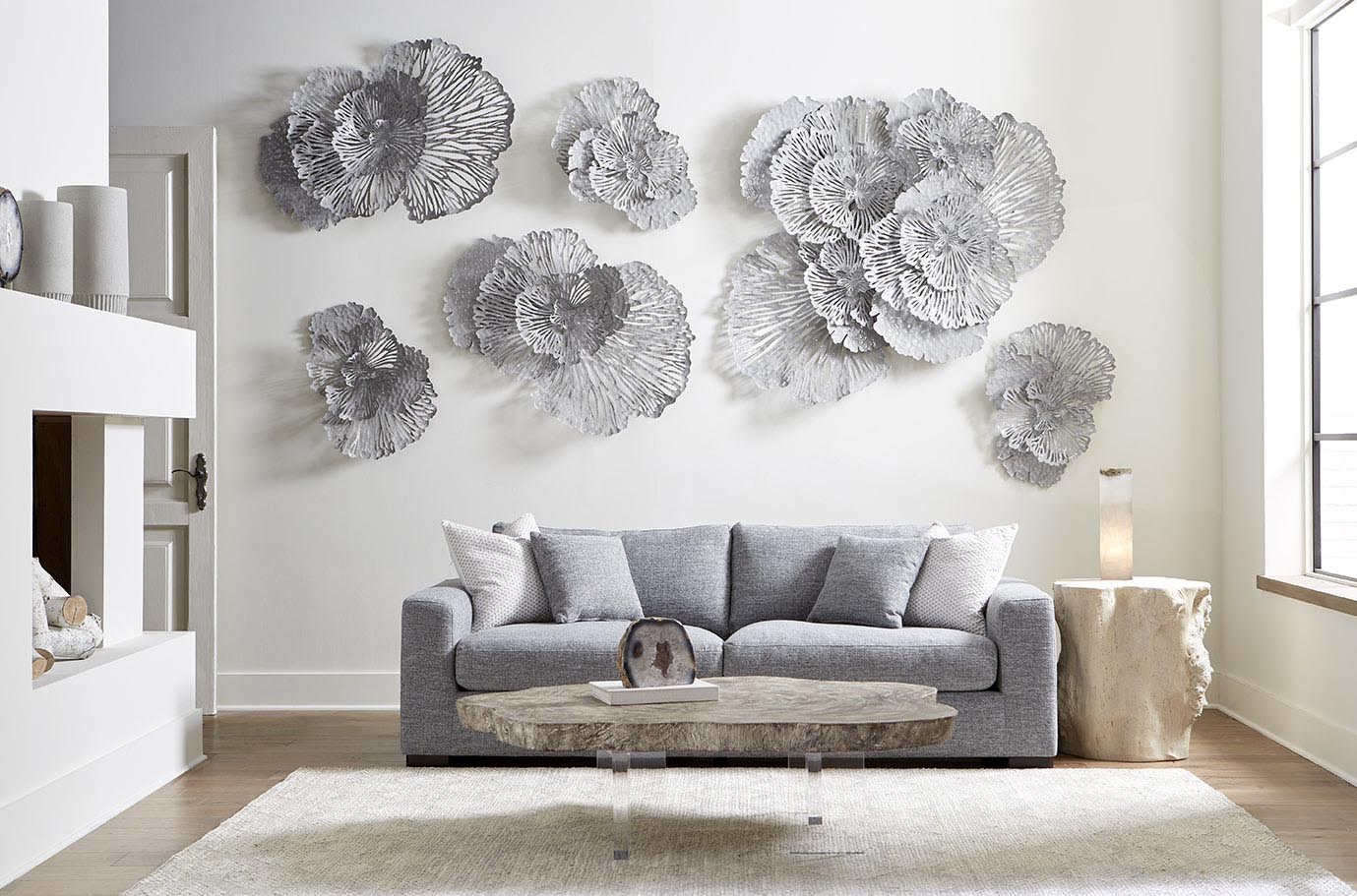 Flower Wall Art, Large, Gray, Metal