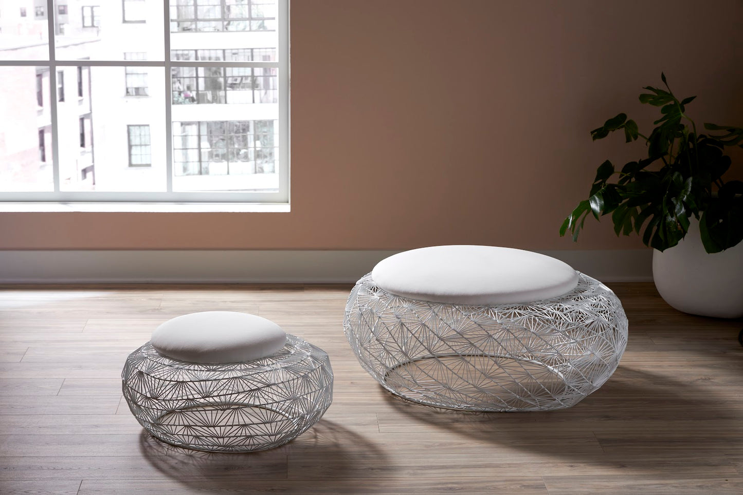 Wire Mesh Stone Stool with Cushion, SM