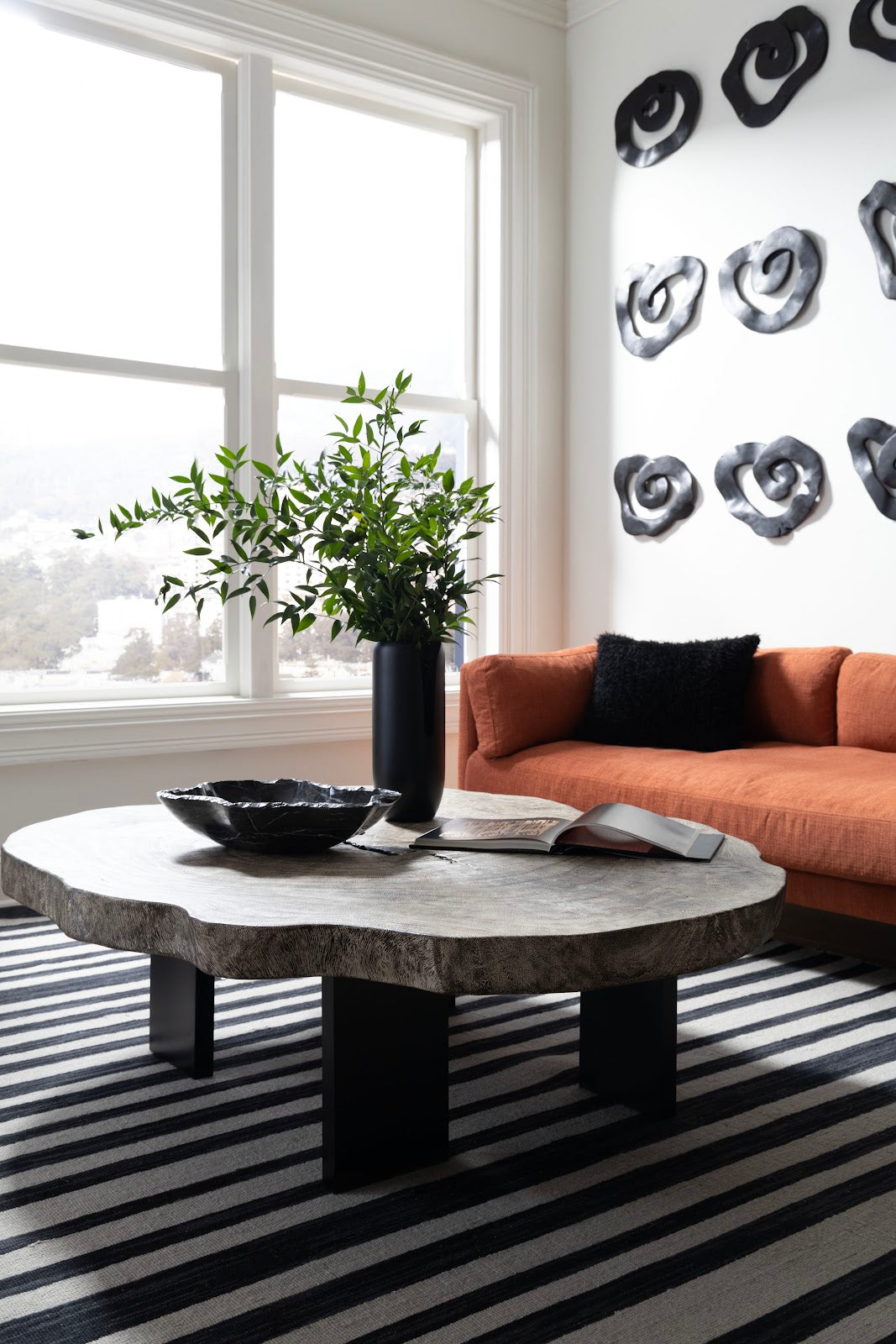 Floating Coffee Table with Black Legs, Gray Stone, Size Varies