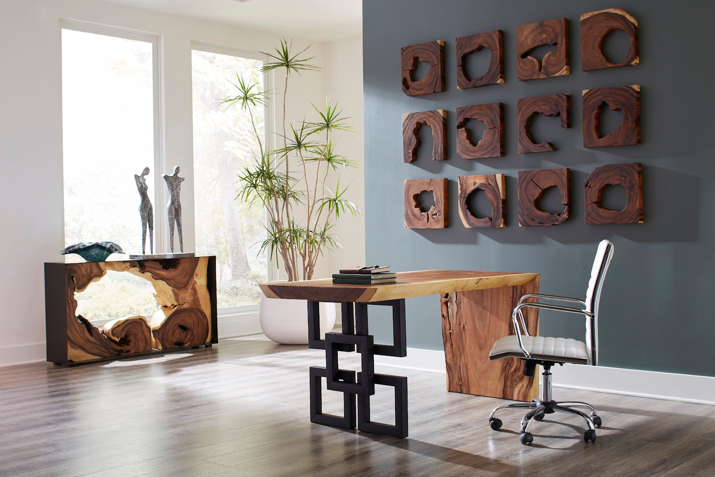 Waterfall Desk, Natural, Satin Black Overlap Leg