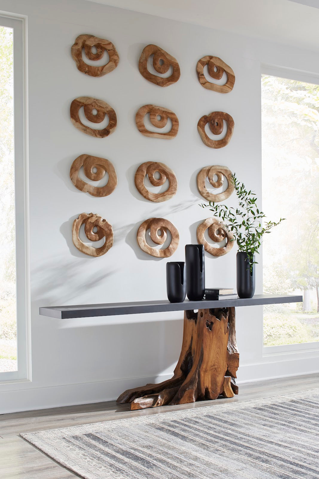 Teak Wood Console Table, Iron Sheet Top