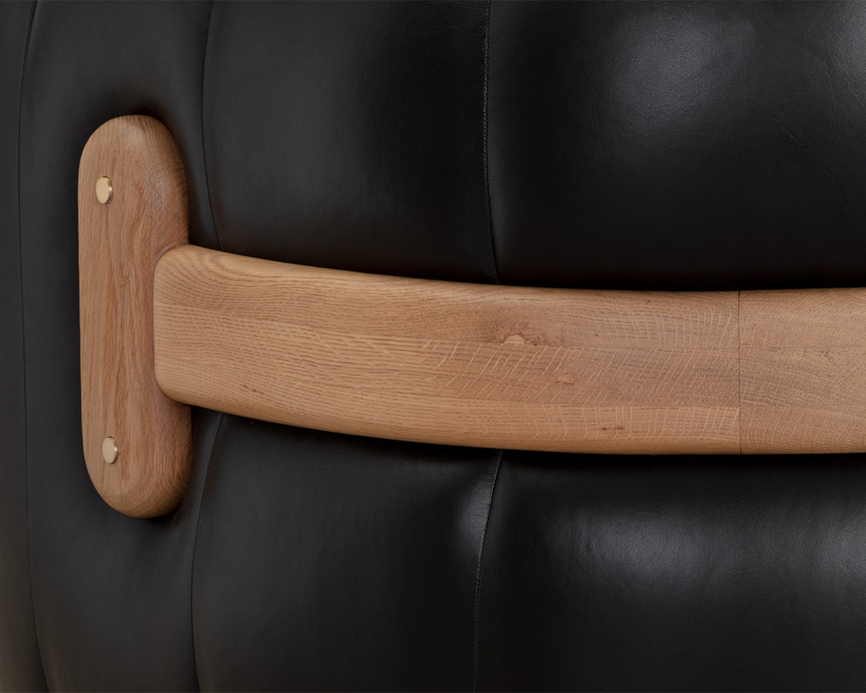 NAHLA TADEO SWIVEL LOUNGE CHAIR - RUSTIC OAK - VINTAGE BLACK NIGHT LEATHER