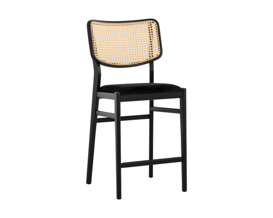 NAHLA ANNEX COUNTER STOOL - VELVET BLACK / NATURAL