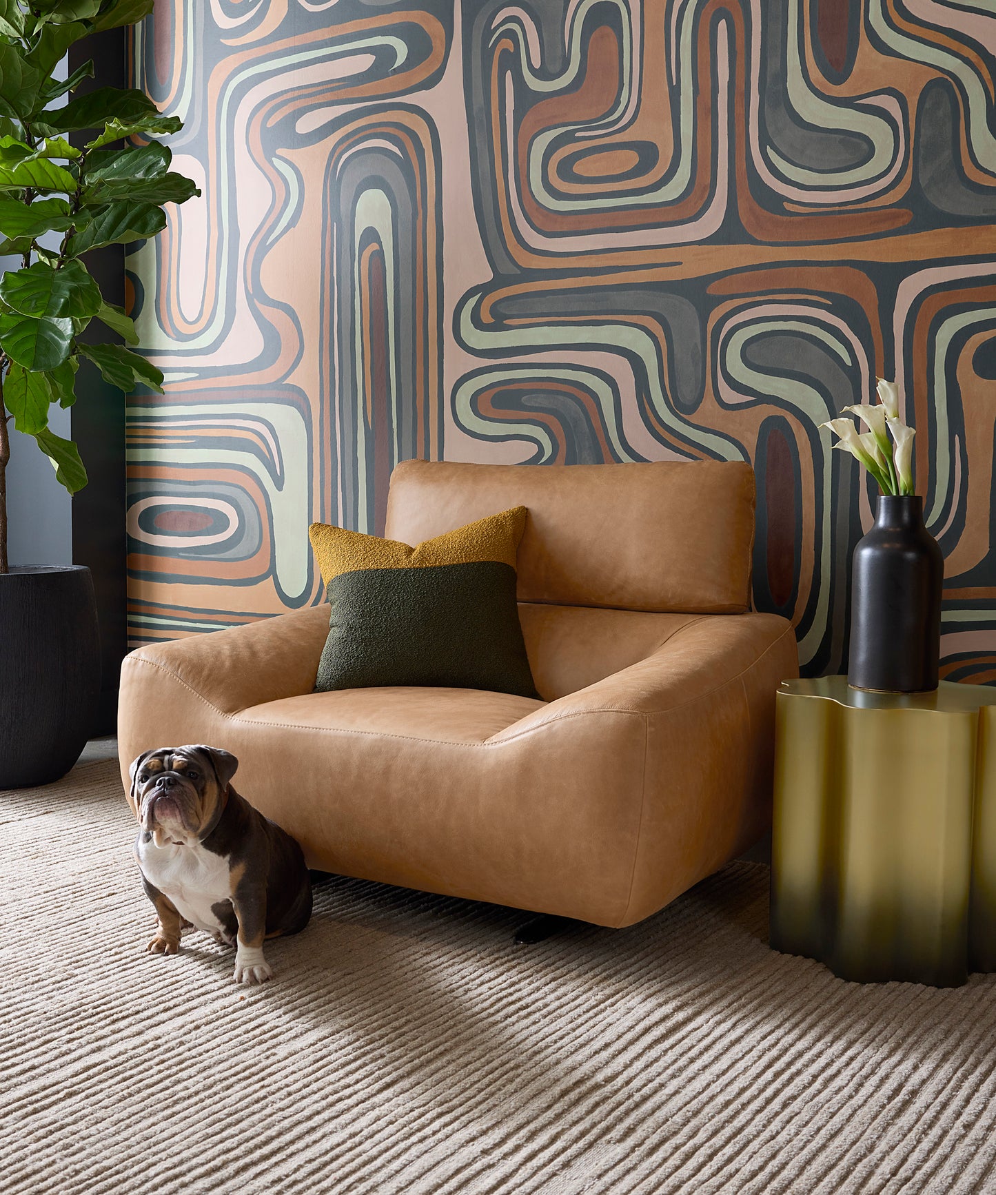 NAHLA PAGET GLIDER LOUNGE CHAIR - CAMEL LEATHER