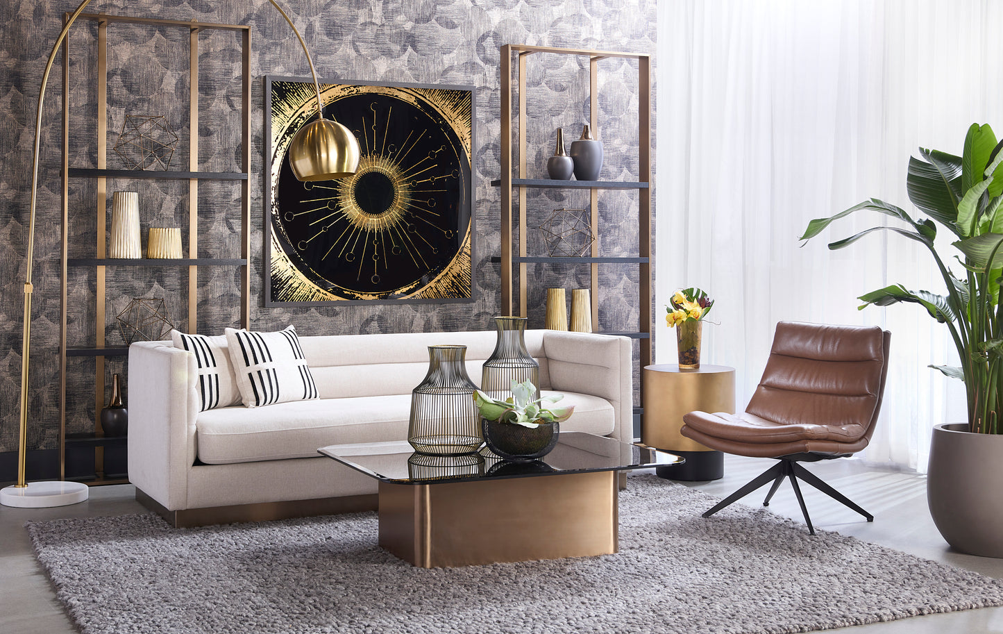 NAHLA KELLER SWIVEL LOUNGE CHAIR - MISSOURI MAHOGANY LEATHER