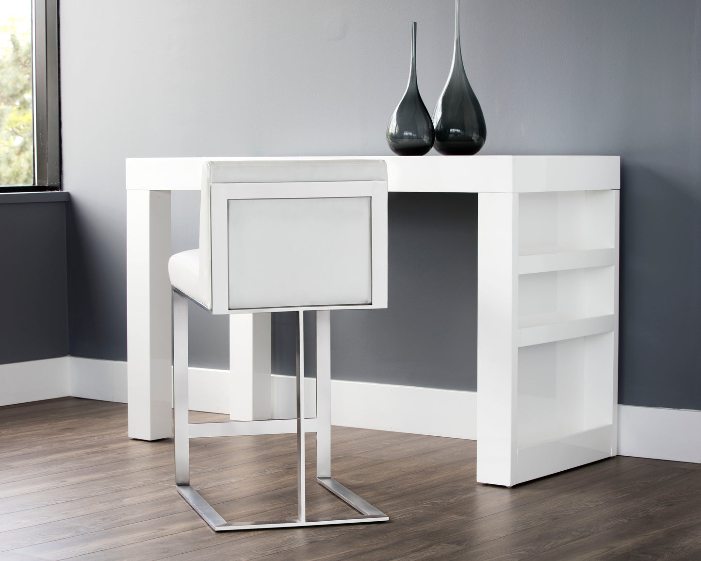 NAHLA DEAN COUNTER STOOL - STAINLESS STEEL - CANTINA WHITE