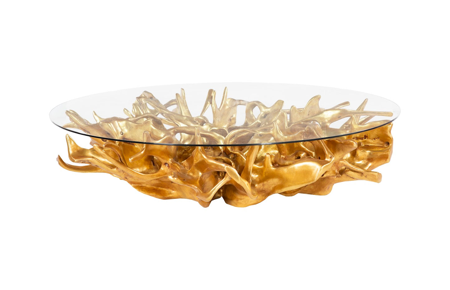 Cast Root Coffee Table, Gold, With 82" Glass
