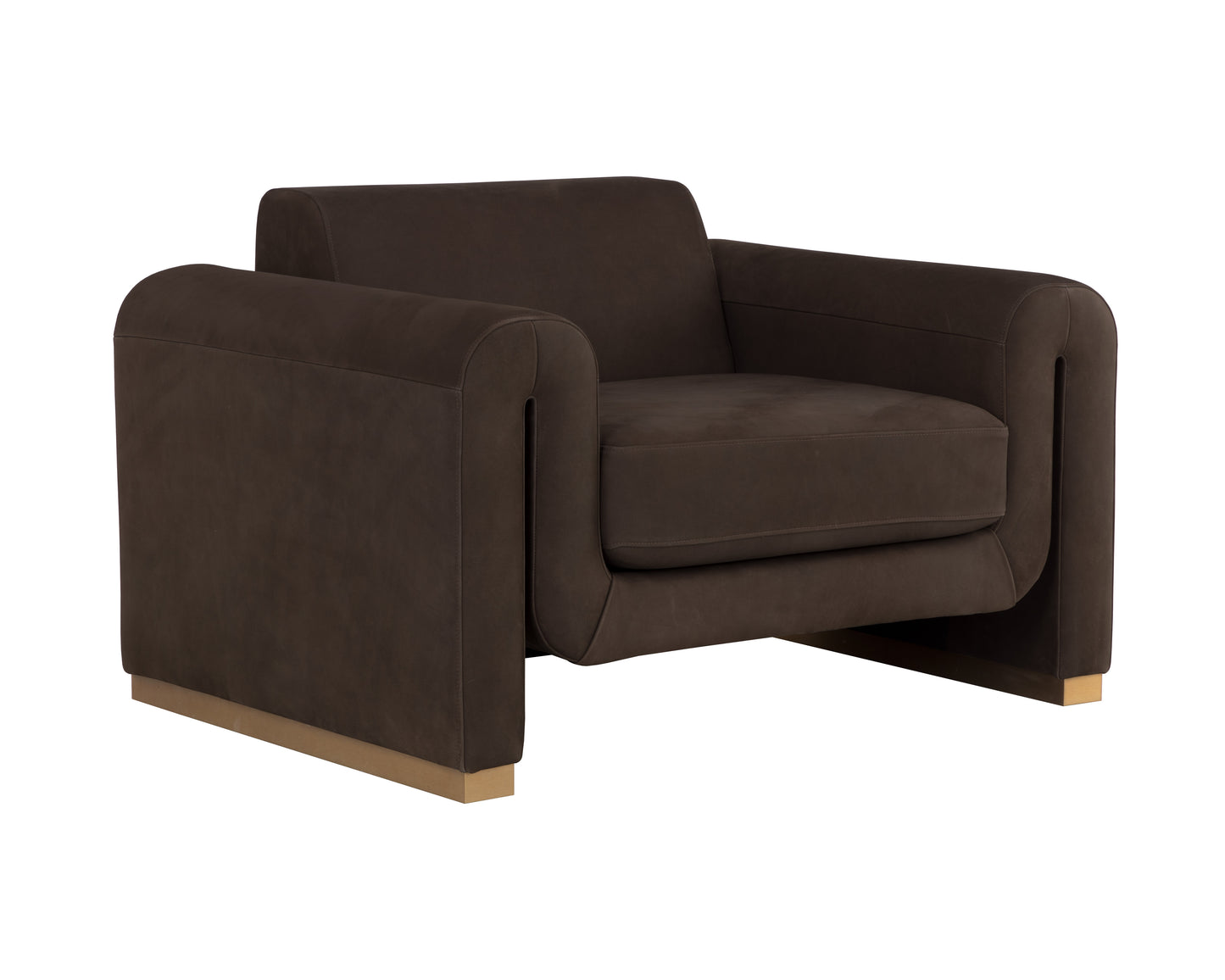 NAHLA ROMER ARMCHAIR - BRUSHED GOLD - NUBUCK COCOA LEATHER