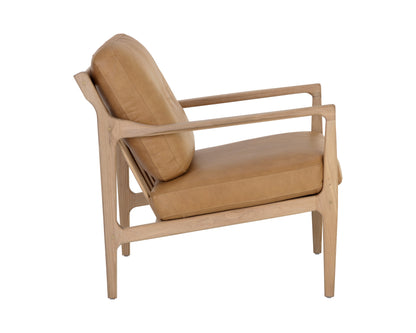 NAHLA GILMORE LOUNGE CHAIR - LIGHT OAK - SAHARA CAMEL LEATHER