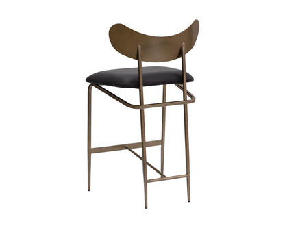 NAHLA GIBBONS COUNTER STOOL - ANTIQUE BRASS - CHARCOAL BLACK LEATHER