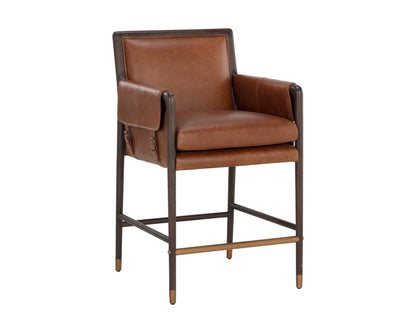 NAHLA MAUTI COUNTER STOOL - BROWN - SHALIMAR TOBACCO LEATHER