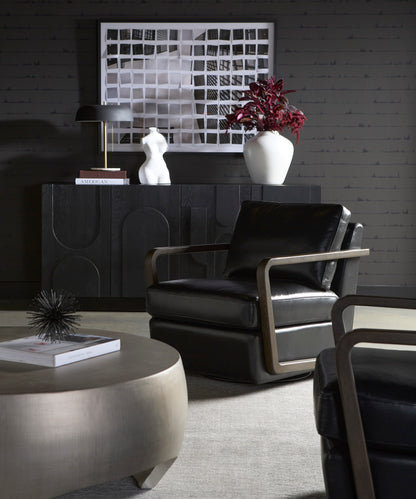 NAHLA CASTELL SWIVEL LOUNGE CHAIR - BROWN - CORTINA BLACK LEATHER
