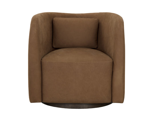 NAHLA EMILIE SWIVEL LOUNGE CHAIR - NUBUCK CARAMEL LEATHER