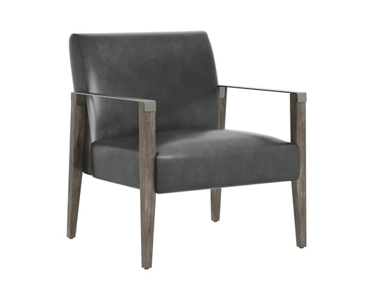 NAHLA EARL LOUNGE CHAIR - ASH GREY - BRENTWOOD CHARCOAL LEATHER