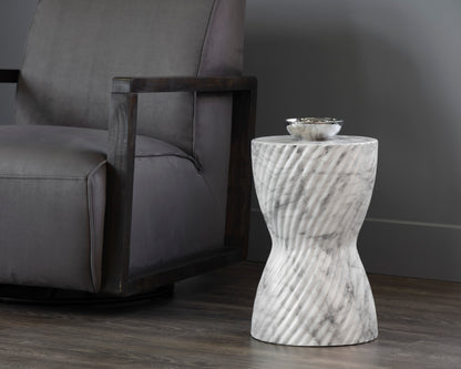NAHLA CARA END TABLE - MARBLE LOOK - WHITE
